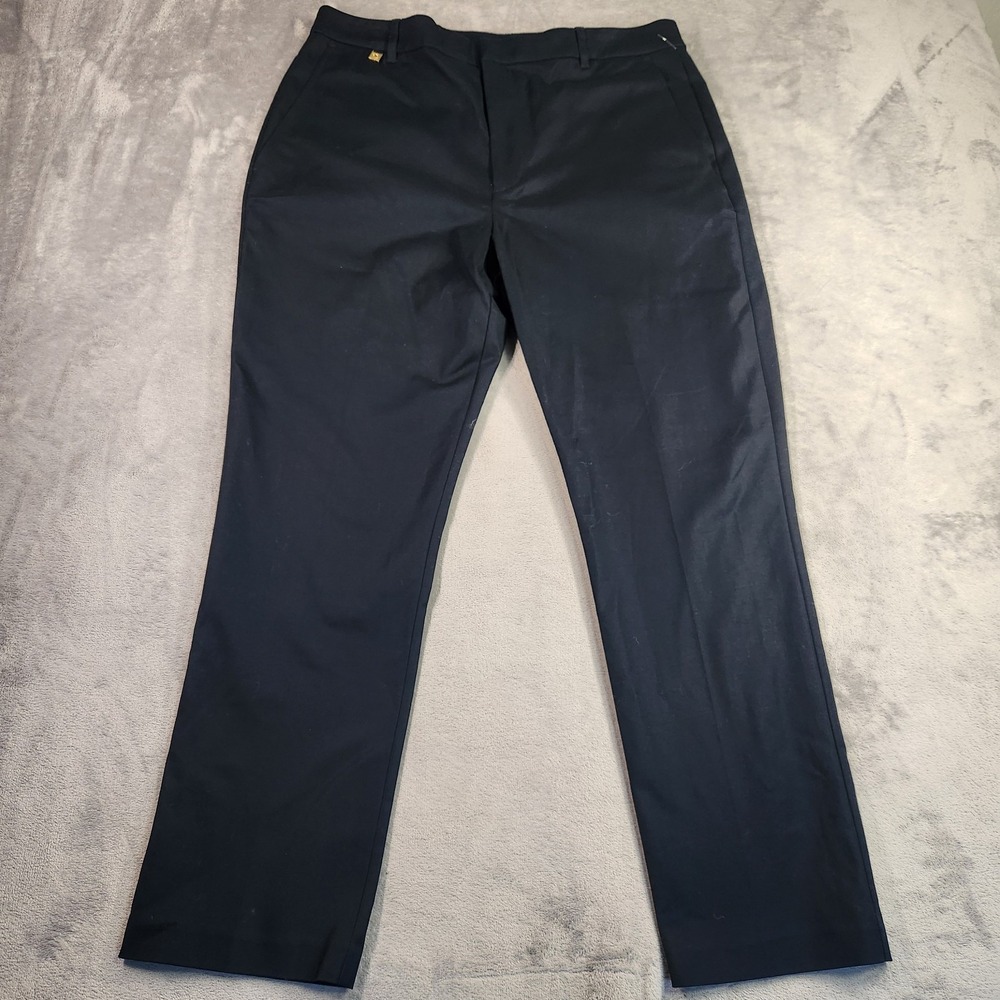 Lauren Ralph Lauren Women Navy Blue Stretch Cotton Tailored Pants LRL 14 Gold